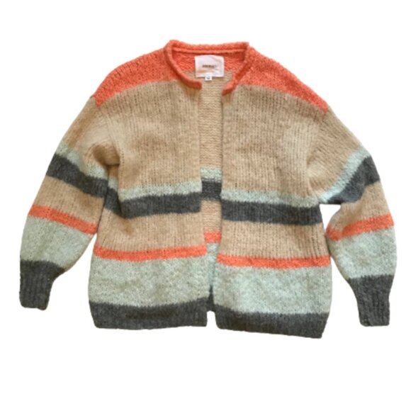 Anthropologie Sita Murt Cardigan Sweater Womens 38 Medium Cream Gray Stripe Knit - Picture 1 of 11